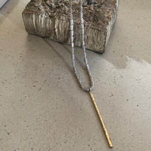 Gold Pendant Drop Necklace w/ Grey Beading (NEW CONDITION)